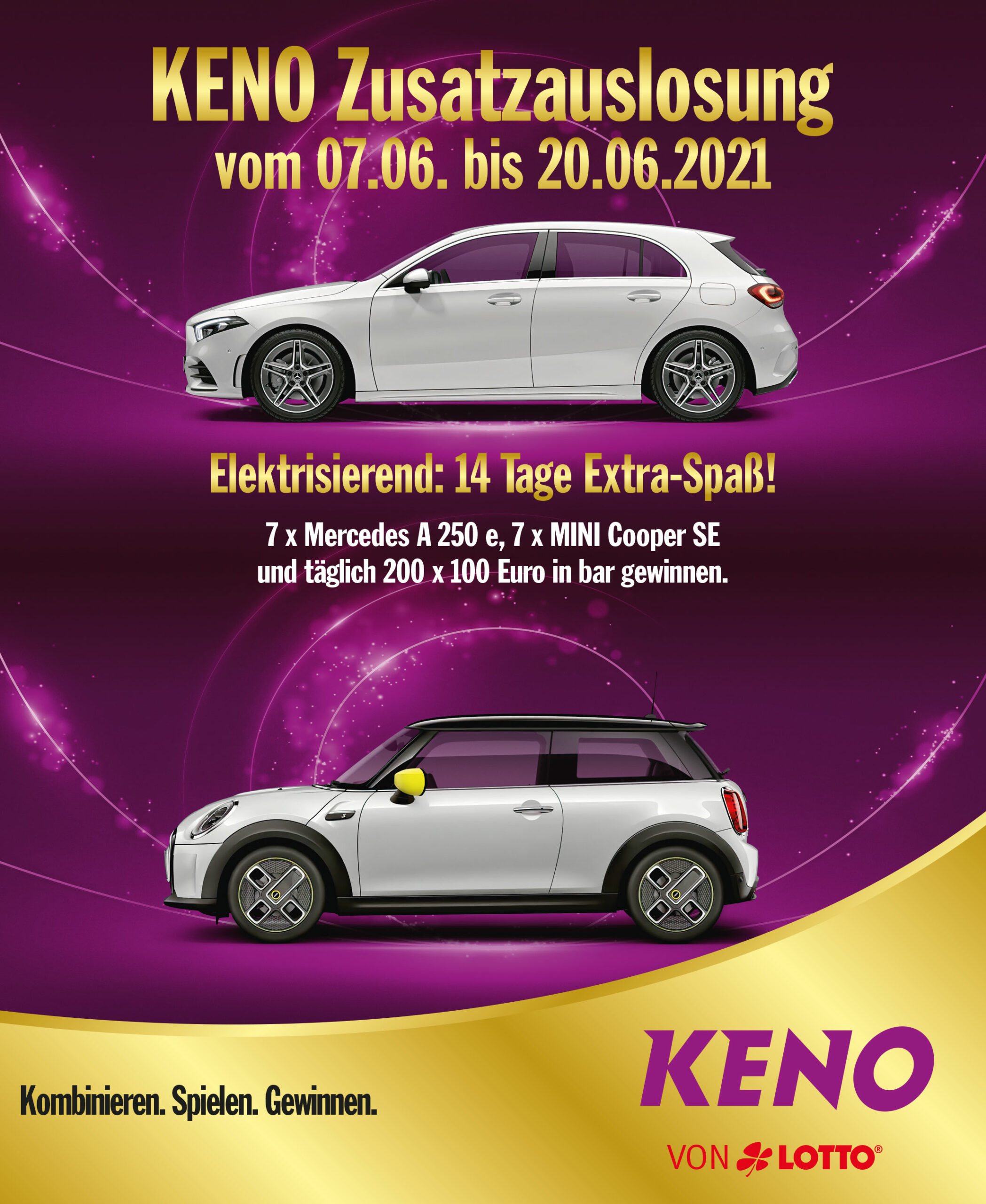 Plakat der Keno Zusatzauslosung mit den abgebildeten Gewinnen