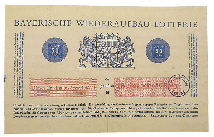 Das Innere des ersten bayerischen Losbriefs nach dem Zweiten Weltkrieg vom 15. März 1946