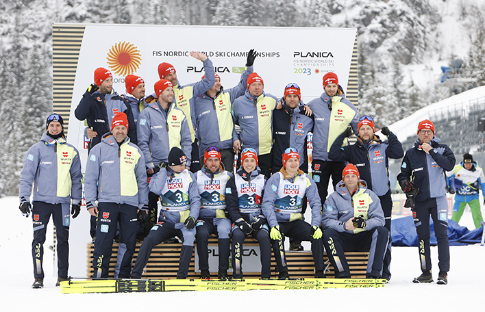 Der Herrenkader des Deutschen Skiverbands bei der letztjährigen Nordischen Ski-WM in Planica. Foto: DSV #SkiDeutschland 2023