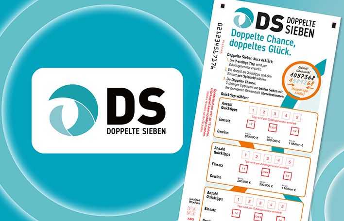 Lotterie Doppelte Sieben: Logo und Spielschein. Bild: SLSV