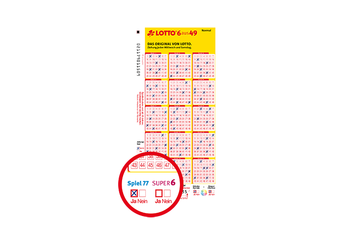 LOTTO 6aus49 Normalschein mit Spiel 77 angekreuzt. Foto: SLSV