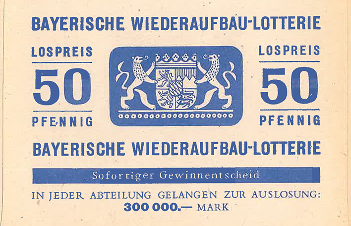 Historisches Los Bayerische Wiederaufbau-Lotterie. Foto: SLSV